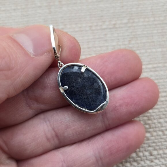 Sterling Silver Irish Claddagh Sodalite Stone Dangle Earrings A5389 - Picture 4 of 8